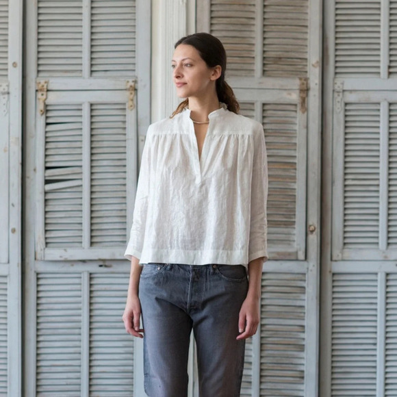 horses atelier Tops - Horses Atelier Blue and white striped Peasant Blouse, size “2” (approx M)